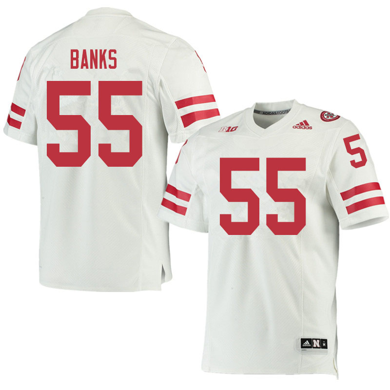 Men #55 Brig Banks Nebraska Cornhuskers College Football Jerseys Sale-White